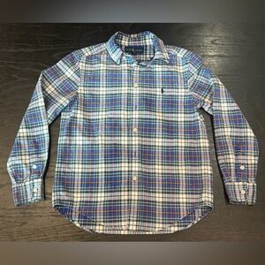Ralph Lauren Boy 10-12 Button Up Blue/White/Green/Orange Plaid Cotton Shirt